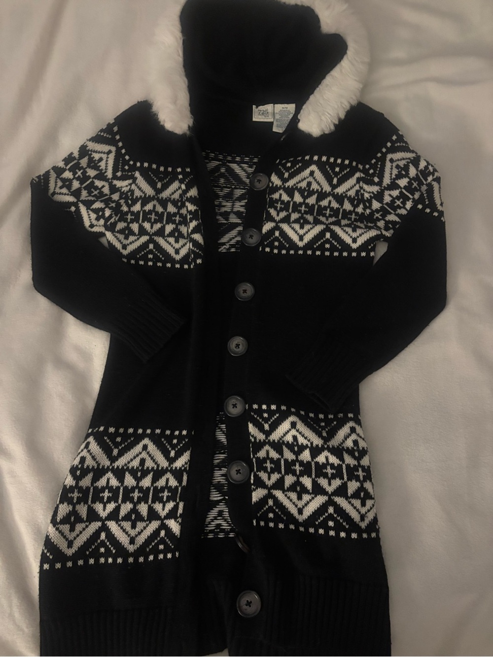 y2k faux fur trim fair isle hoodie button up cardigan sweater
